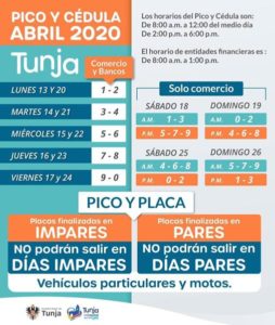 Hoy lunes 13 de abril rige este Pico y Cédula en Tunja.
